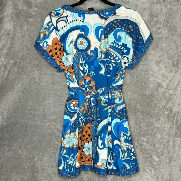 Nicole by Nicole Miller 14 XL Shirt Top Blue Paisley Short Sleeve V Neck - Picture 4 of 8